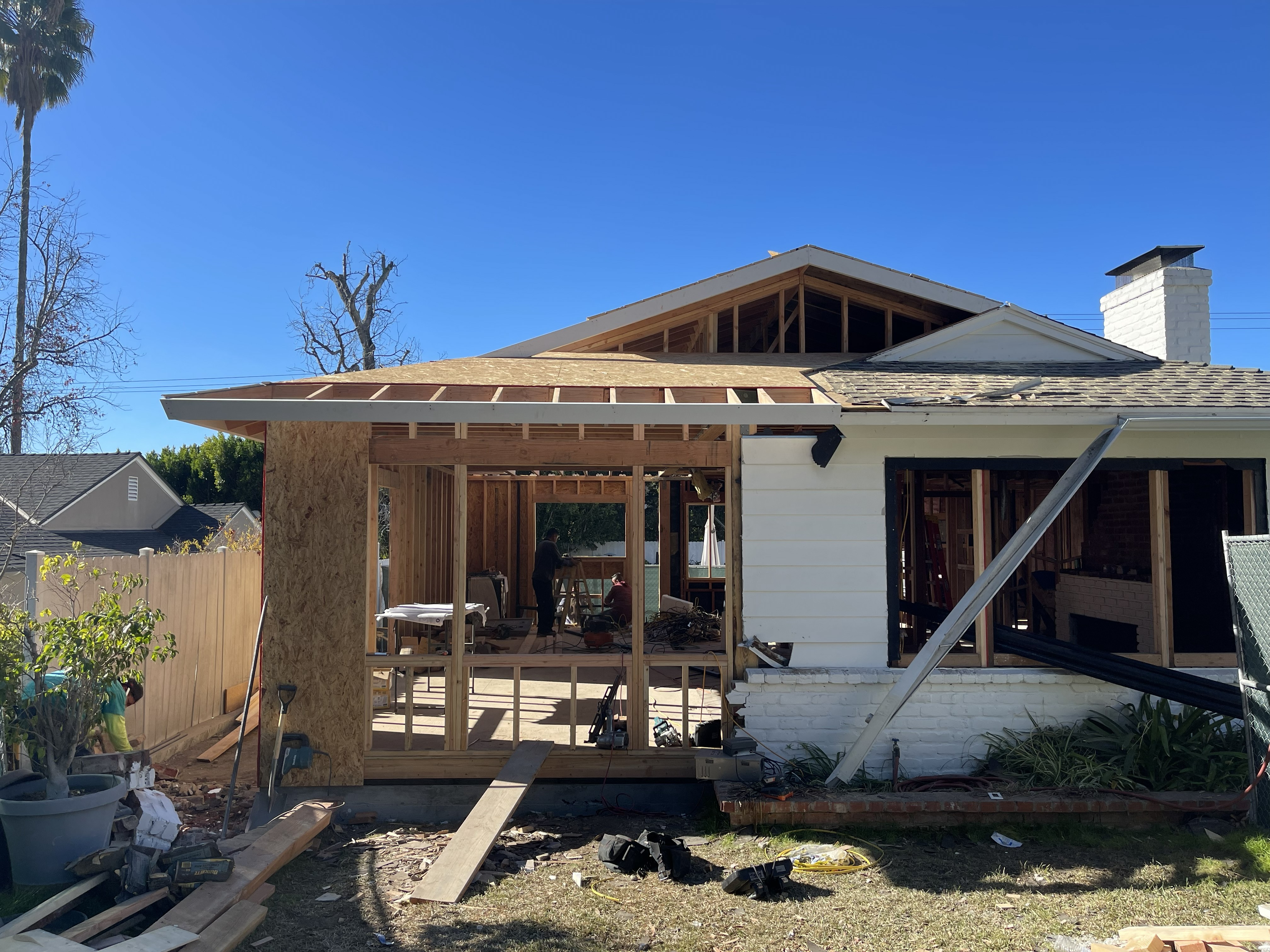 Room addition construction with wood framing and vaulted ceiling - Los Angeles